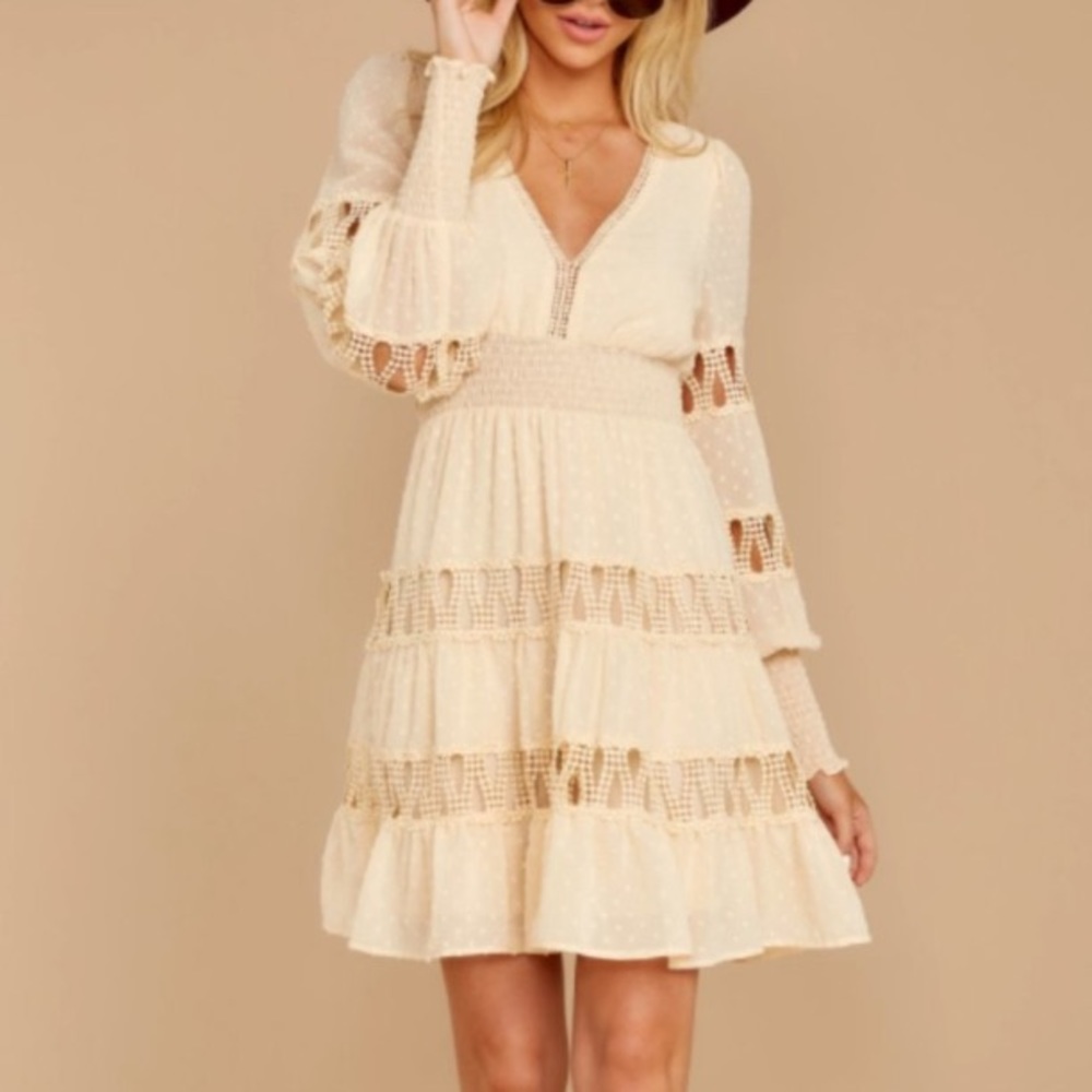 ANTHROPOLOGIE Champagne & Strawberry 🥂🍓 Romance & Lace Balloon Sleeve SZ: M